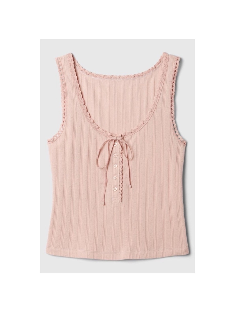 GAP x DOEN Pastel Pink Dainty Feminine Pointelle Henley Tank Top. Size Small